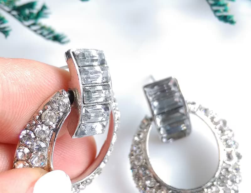 Vintage Jewelry 西洋古董飾品 銀色調 摩登 鑲鑽 垂墜 針式耳環