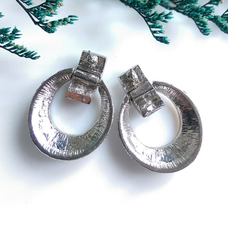 Vintage Jewelry 西洋古董飾品 銀色調 摩登 鑲鑽 垂墜 針式耳環