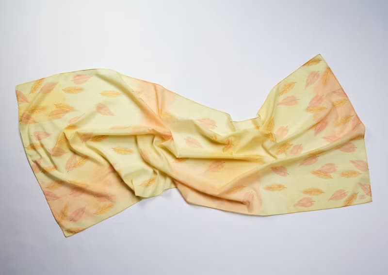 Aki Lemon Yellow Cottonsilk Scarf, Autumn Leaves, Shawl, Nature