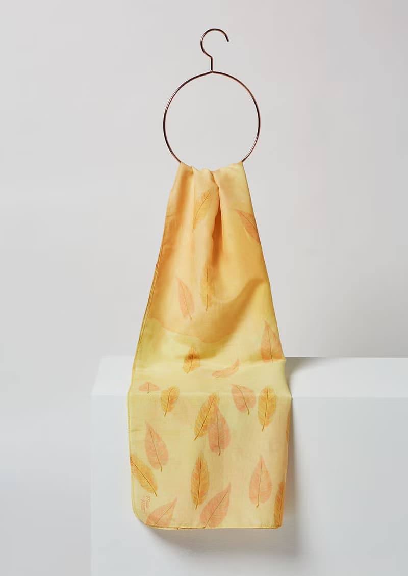 Aki Lemon Yellow Cottonsilk Scarf, Autumn Leaves, Shawl, Nature