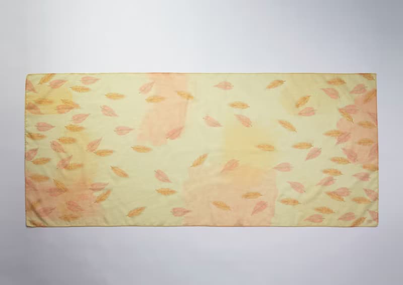 Aki Lemon Yellow Cottonsilk Scarf, Autumn Leaves, Shawl, Nature