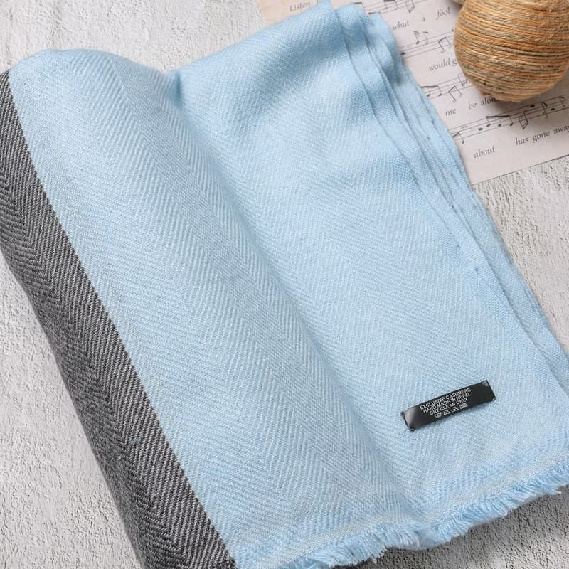 【毯子】喀什米爾羊毛大毯子/披肩 藍黑斜紋 柔軟保暖