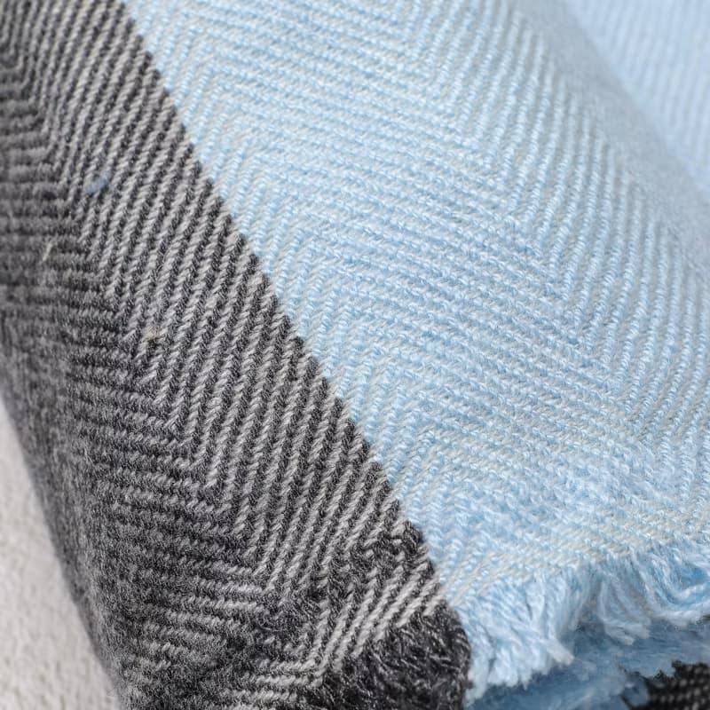 【毯子】喀什米爾羊毛大毯子/披肩 藍黑斜紋 柔軟保暖