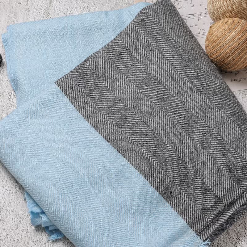 【毯子】喀什米爾羊毛大毯子/披肩 藍黑斜紋 柔軟保暖