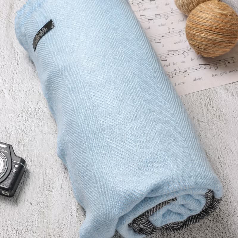 【毯子】喀什米爾羊毛大毯子/披肩 藍黑斜紋 柔軟保暖