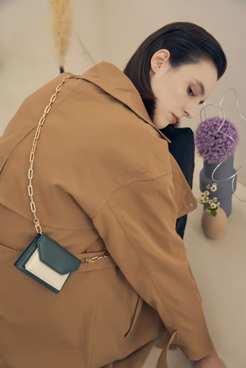 Micro Cedar Bag 素皮革拼色卡包 零錢包 斜背包 綠色x米白色