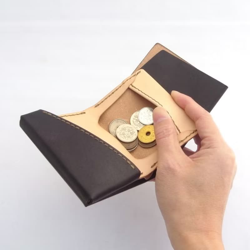 【ミニ財布】革 ツートン 12通り 草木染め 左利き 手縫い 手染め 手作り【chotof/ちょとふ】