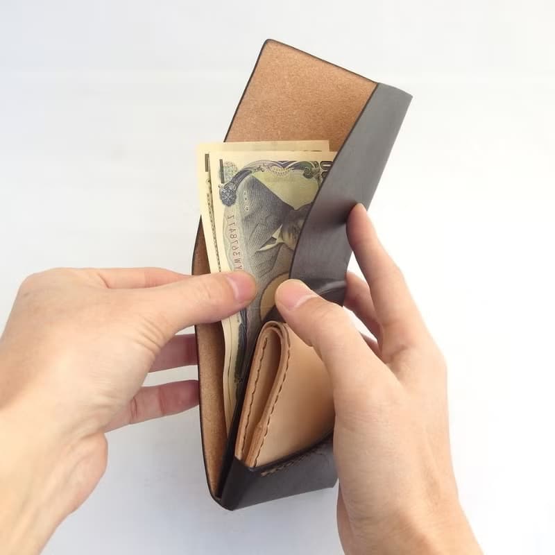 【ミニ財布】革 ツートン 12通り 草木染め 左利き 手縫い 手染め 手作り【chotof/ちょとふ】