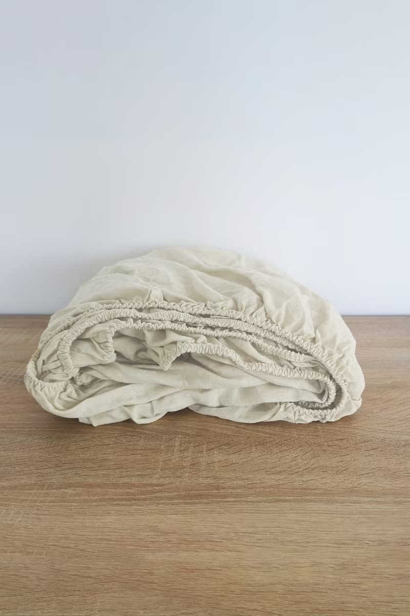 Ivory linen fitted sheet / Softened linen bed sheet / Deep pocket