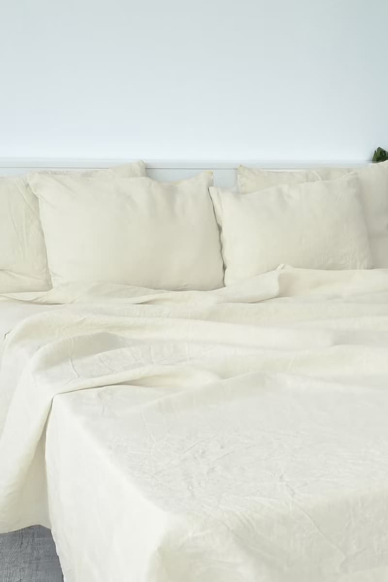 Ivory linen fitted sheet / Softened linen bed sheet / Deep pocket