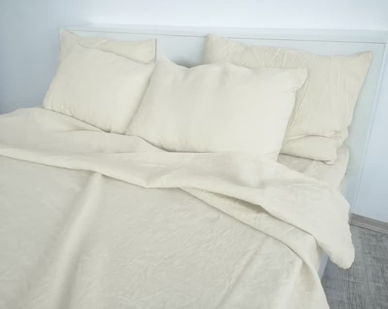 Ivory linen fitted sheet / Softened linen bed sheet / Deep pocket