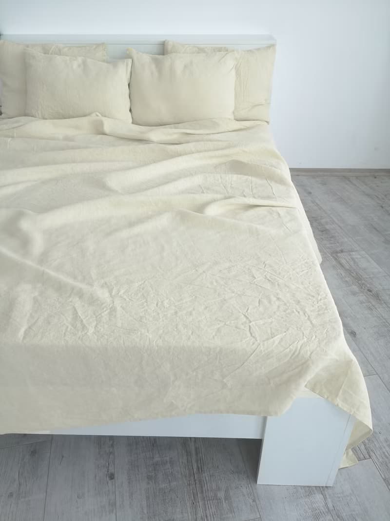 Ivory linen fitted sheet / Softened linen bed sheet / Deep pocket