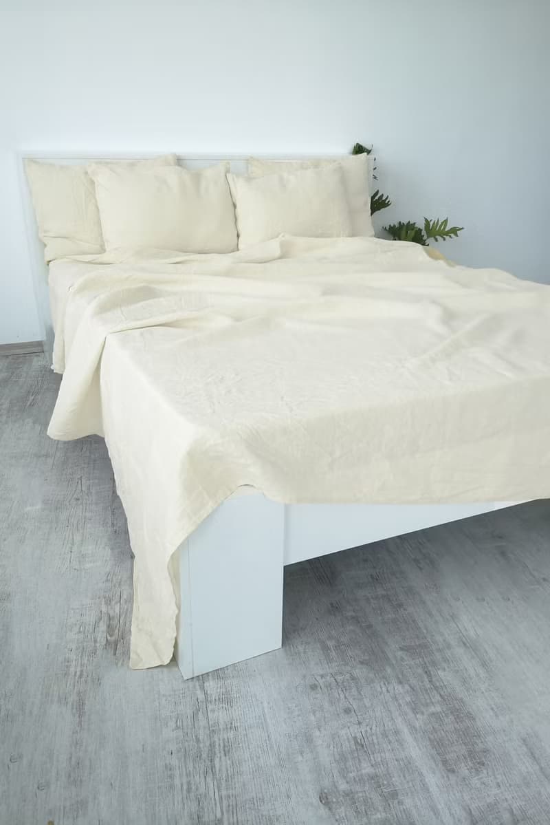 Ivory linen fitted sheet / Softened linen bed sheet / Deep pocket
