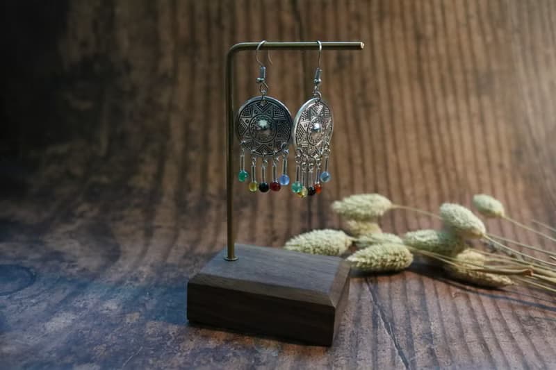 古銀小玉石耳環中國風復古耳飾