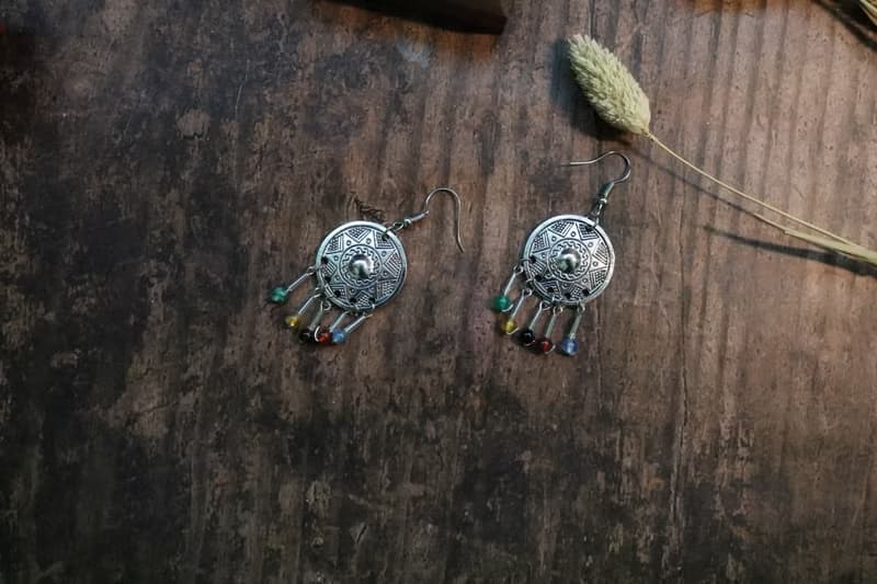 古銀小玉石耳環中國風復古耳飾