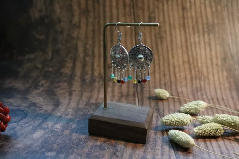 古銀小玉石耳環中國風復古耳飾