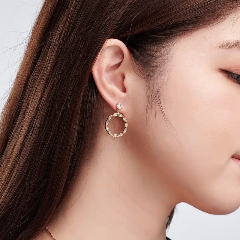 菱形鑲鑽耳環|鋯石I耳針(共兩色)