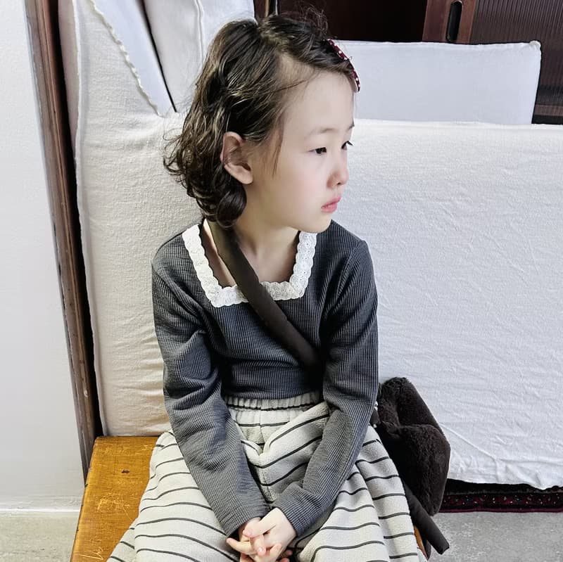 蕾絲方領純棉長袖上衣 / 童裝