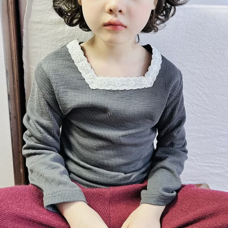 蕾絲方領純棉長袖上衣 / 童裝