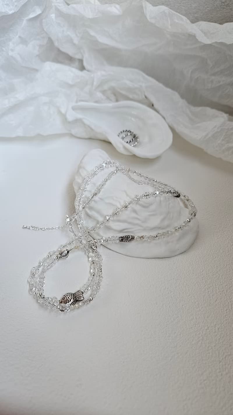 (多圈)(天然石水晶手鍊)(白水晶x赫基蒙白水晶x淡水珍珠x白蝶