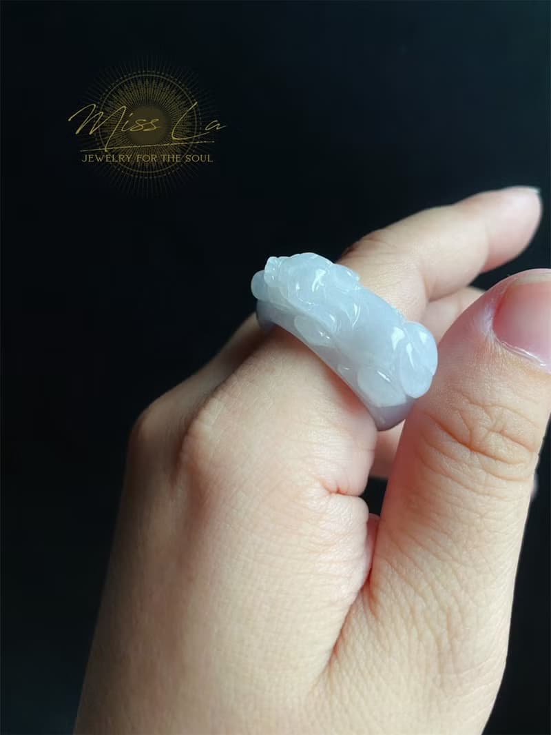 天然緬甸玉 翡翠 招財霸王 貔貅 有錢 翡翠 戒指 玉 戒環 ring