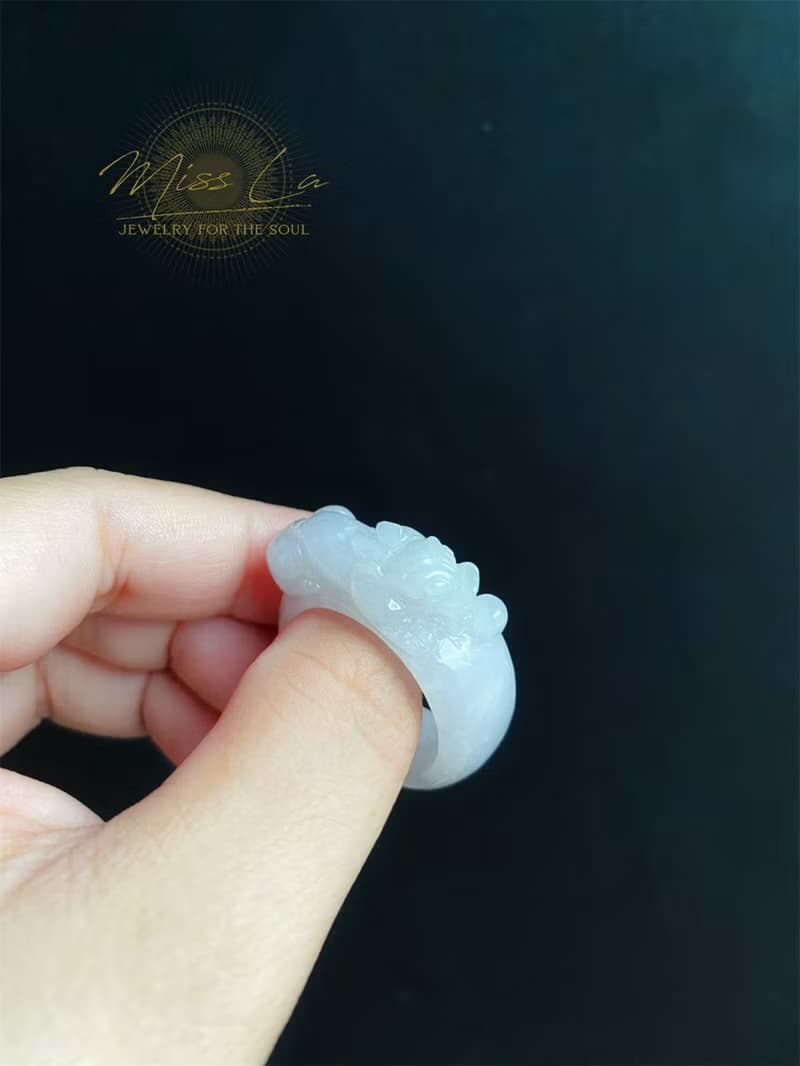 天然緬甸玉 翡翠 招財霸王 貔貅 有錢 翡翠 戒指 玉 戒環 ring