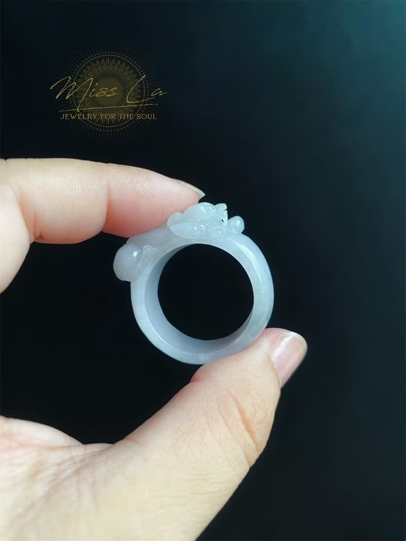天然緬甸玉 翡翠 招財霸王 貔貅 有錢 翡翠 戒指 玉 戒環 ring