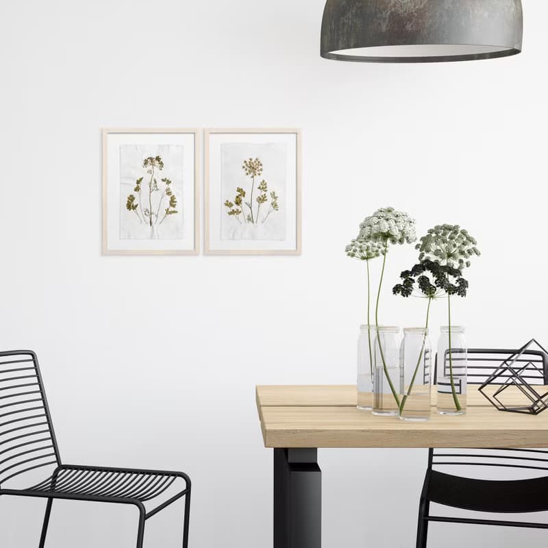 Gallery Wall Set of 2 Brown Fennel Green Parsley Dried Plant on Recycled Paper