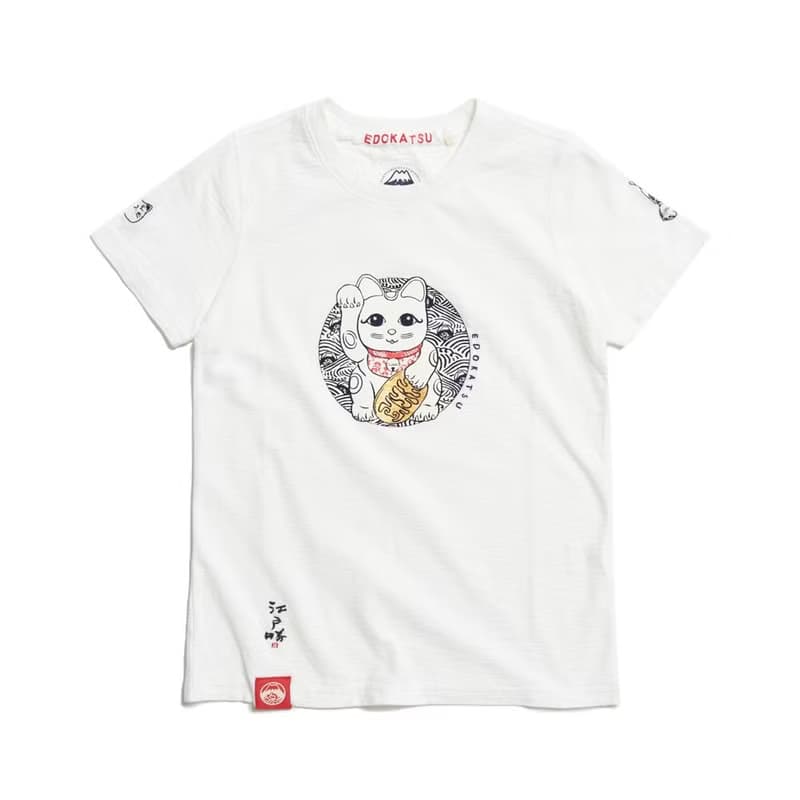 江戶勝 日系 女裝 招財貓短袖T恤(米白色) #上衣
