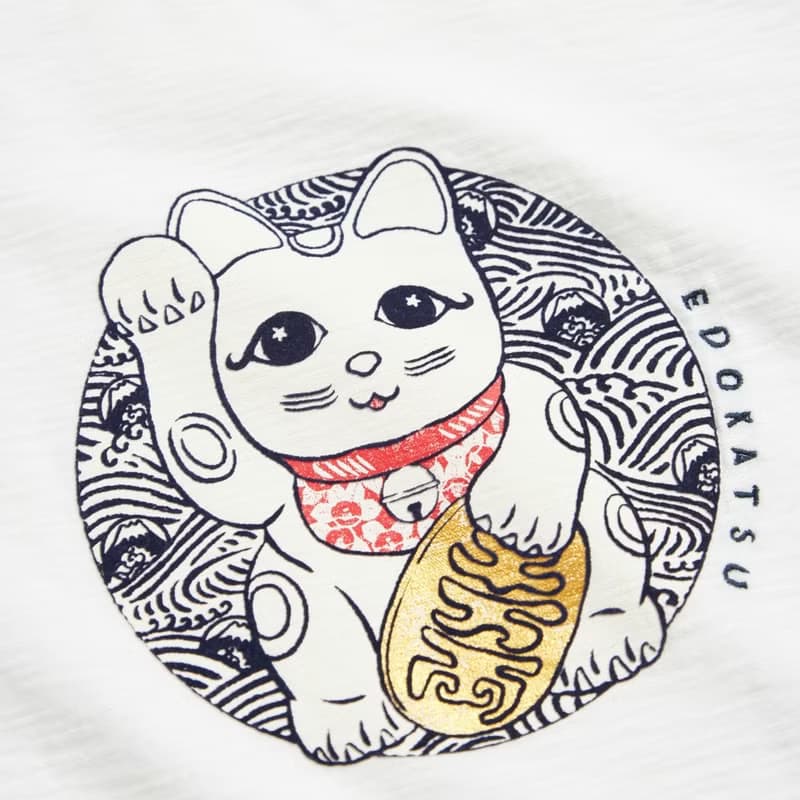 江戶勝 日系 女裝 招財貓短袖T恤(米白色) #上衣