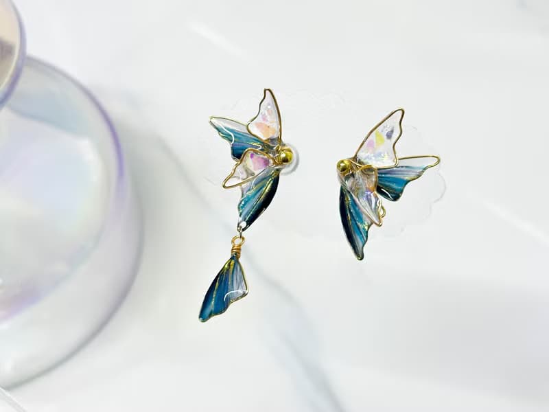 耳針x耳夾水晶花_夢之蝶 ( 貼耳加大版 )_光點飾品