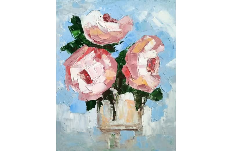 Flower Bouquet Original Painting, Roses Floral Wall Art, Gift for Her. 手工油畫, 油畫原