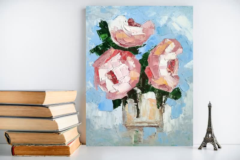 Flower Bouquet Original Painting, Roses Floral Wall Art, Gift for Her. 手工油畫, 油畫原
