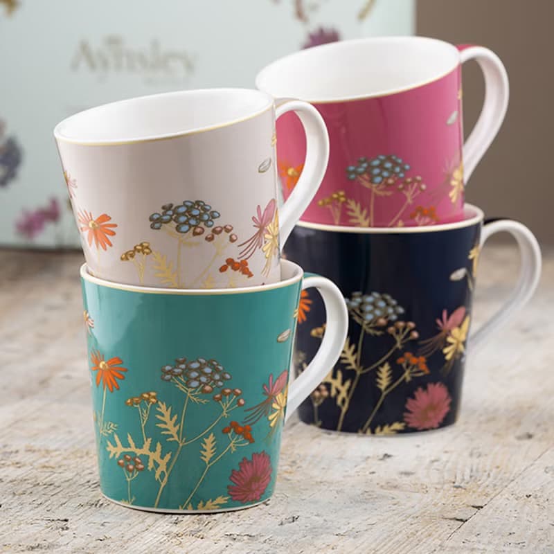 英國Aynsley 金色花卉 陶瓷馬克杯4入組300ml【入厝.結婚禮物】