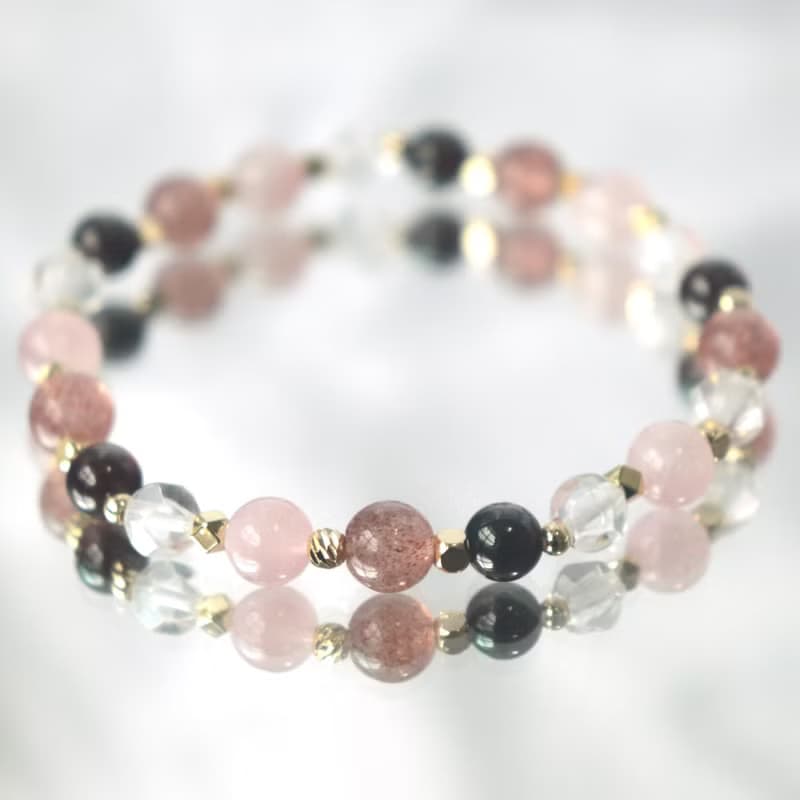 粉晶-草莓晶-石榴石-白水晶-招財-開運-水晶手鍊