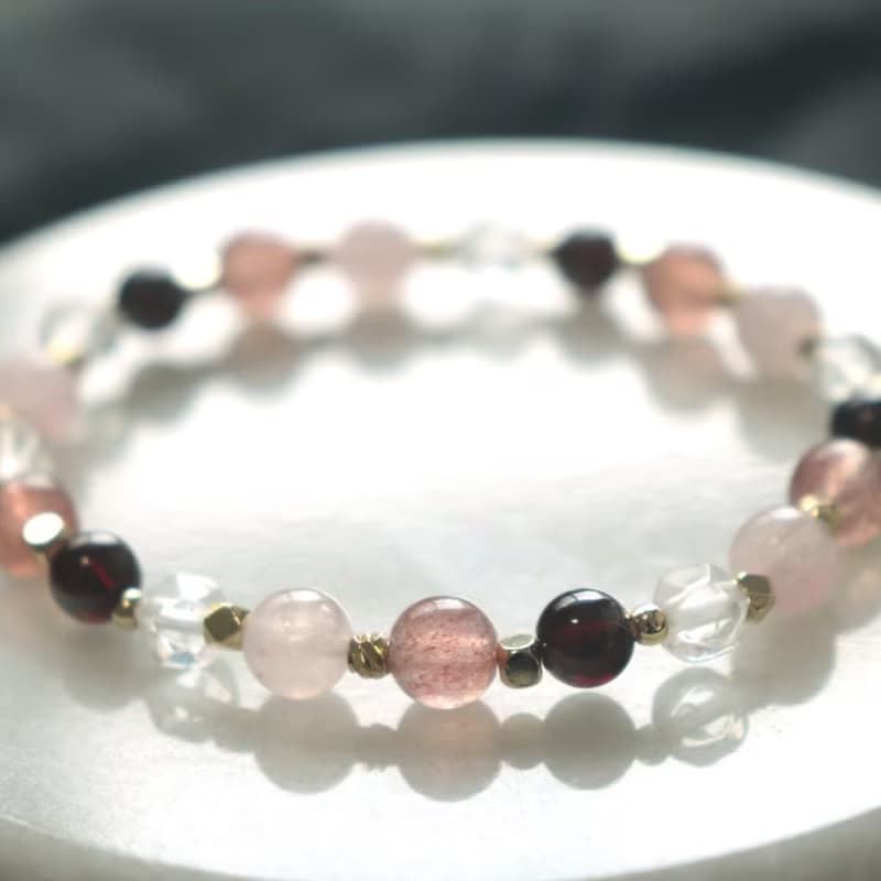 粉晶-草莓晶-石榴石-白水晶-招財-開運-水晶手鍊