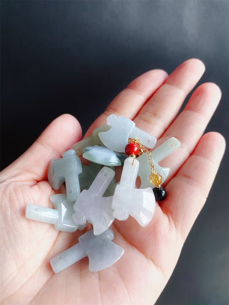 天然緬甸玉 翡翠 斧頭 府上有錢 除穢 砍小人 爛桃花 隨意扣 硃砂