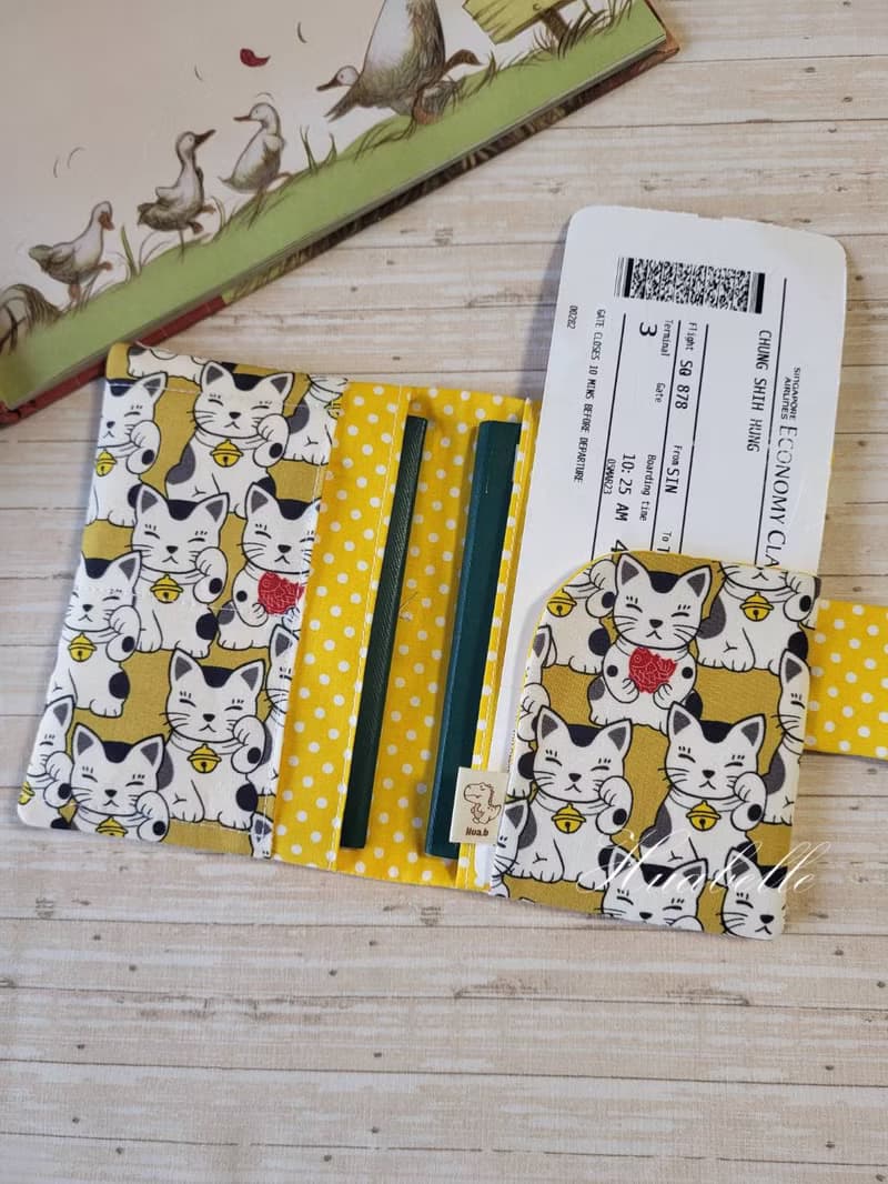 招財貓咪拼接款 旅遊護照套 卡夾 護照包 手作 護照夾 護照套