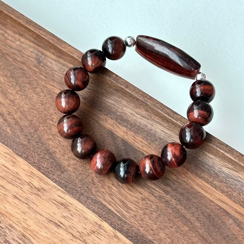 【雙子座生辰石】紅虎眼簡約鍍銀手鏈 熱情勇敢 克服膽怯 堅定