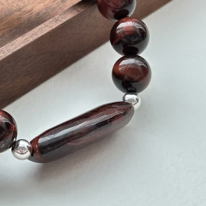 【雙子座生辰石】紅虎眼簡約鍍銀手鏈 熱情勇敢 克服膽怯 堅定