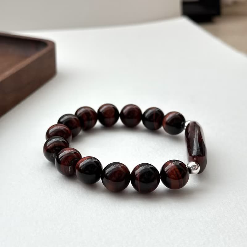 【雙子座生辰石】紅虎眼簡約鍍銀手鏈 熱情勇敢 克服膽怯 堅定