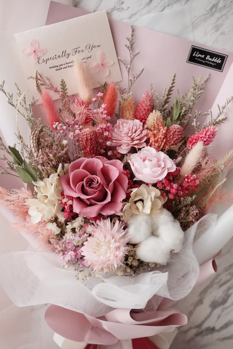 Destiny煙燻粉不凋花情人節花束 生日花束