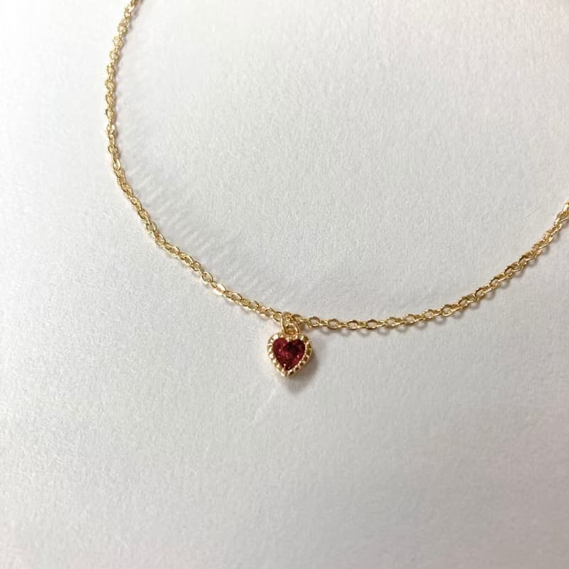 14K包金 精緻金邊紅愛心項鍊 鎖骨鍊 14KGF