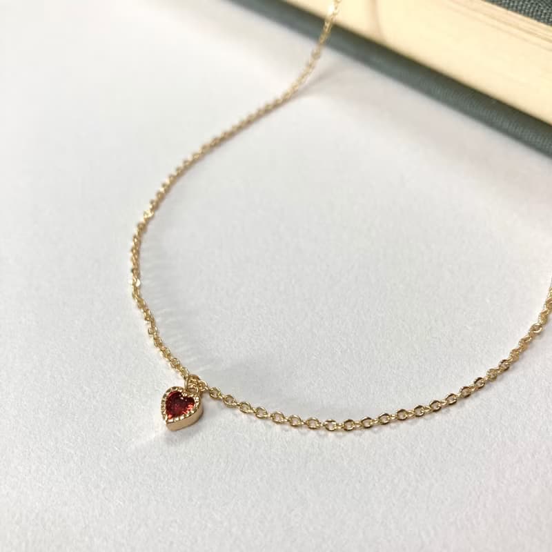 14K包金 精緻金邊紅愛心項鍊 鎖骨鍊 14KGF