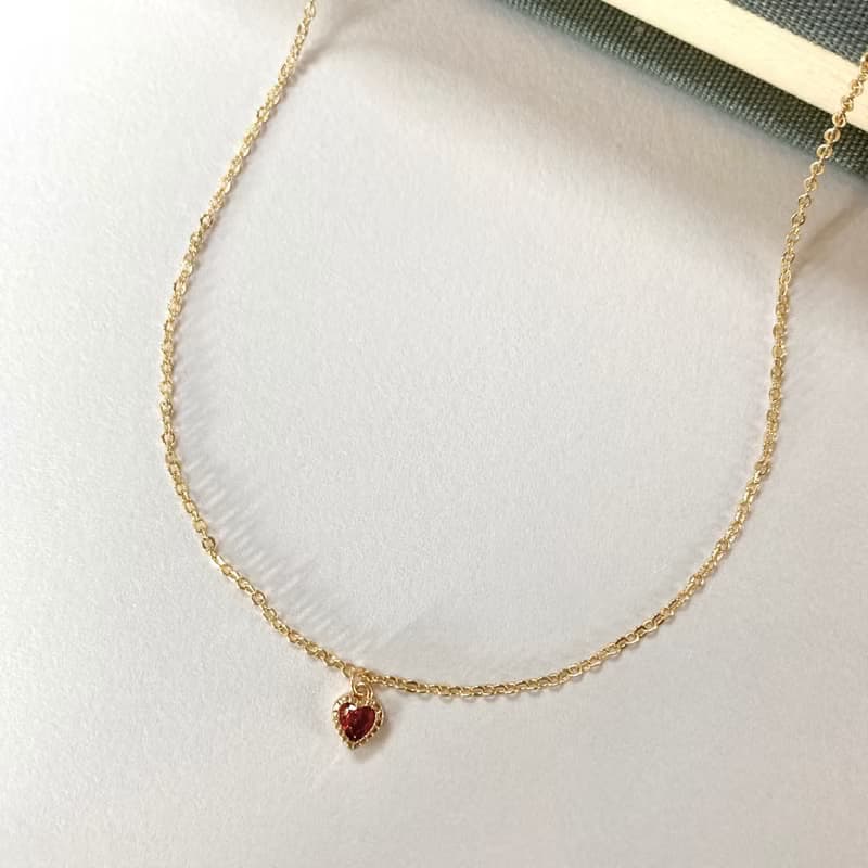 14K包金 精緻金邊紅愛心項鍊 鎖骨鍊 14KGF