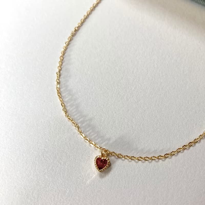 14K包金 精緻金邊紅愛心項鍊 鎖骨鍊 14KGF