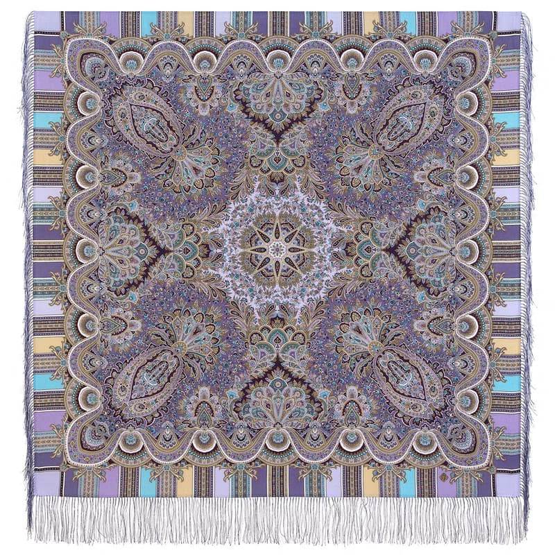 Pavlovo Posad Russian Shawl 100% Wool Scarf 125x125 cm Wrap Silk Fringe 1943-65