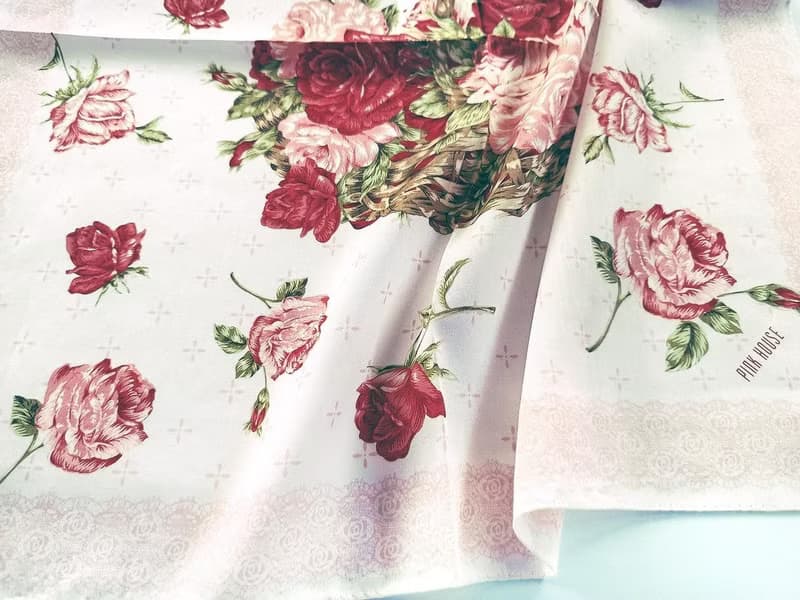 Pink House Vintage Handkerchief Roses Bouquet 23 x 22.5 inches