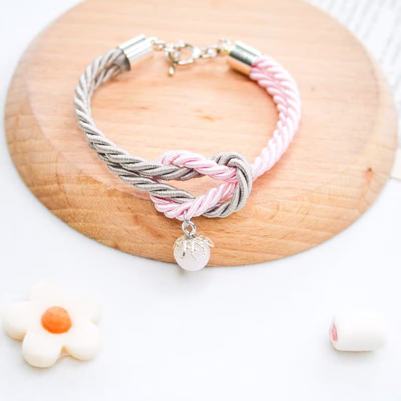Mashmallows Rope Bracelet with Lucky Stone - Grey & Pink