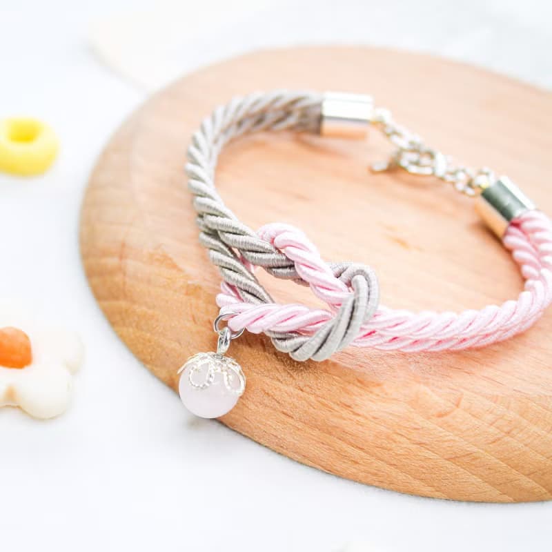 Mashmallows Rope Bracelet with Lucky Stone - Grey & Pink